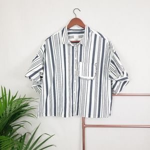 a new day Navy & Ivory Striped Ruffle Sleeve Shirt